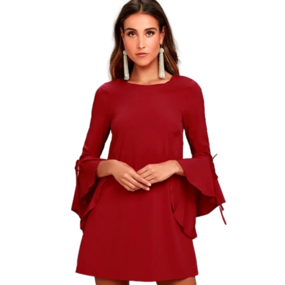 LULUS Made for me red flounce bell sleeve mini dress size small